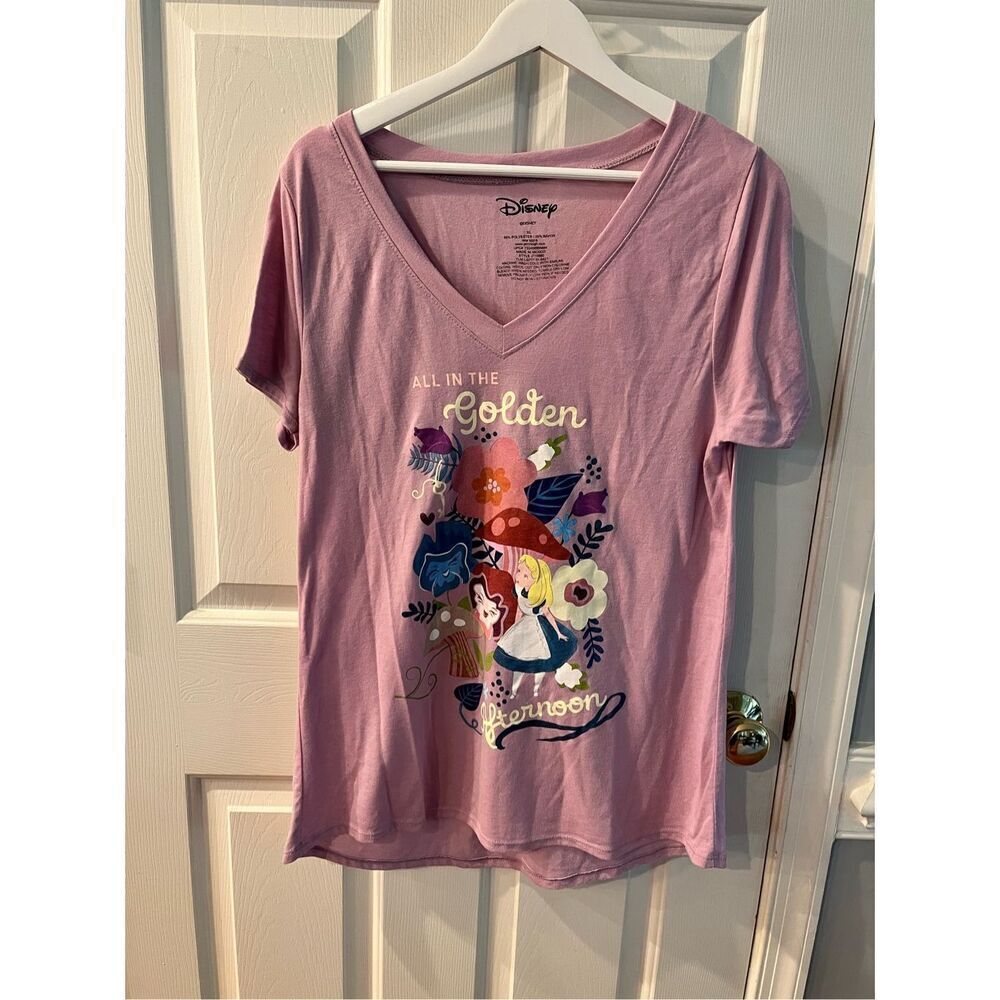 Disney Alice In Wonderland Lavender V-Neck All In The Golden Afternoon T-Shirt s
